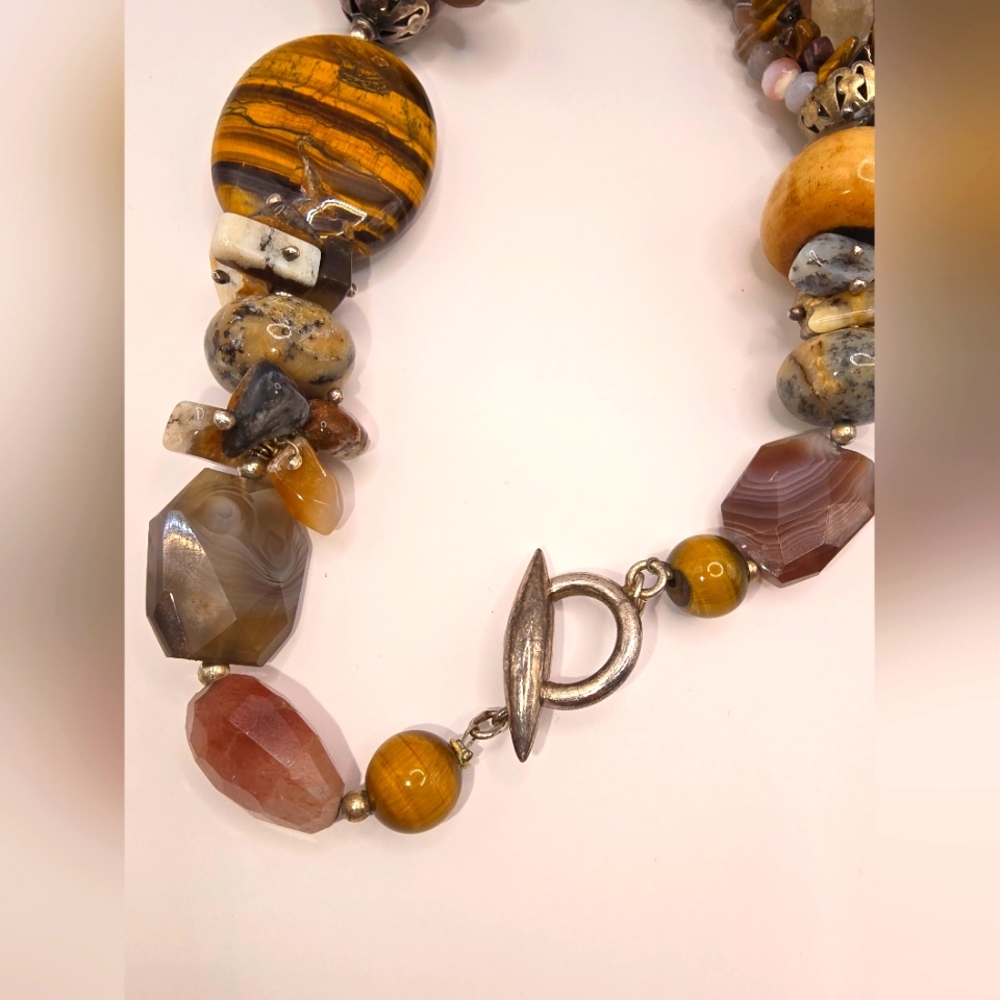 Stone Multi Strand Toggle Clasp Chunky Necklace - image 8